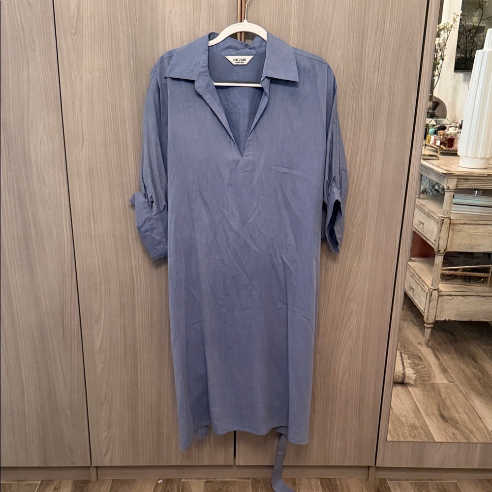 Women’s Blue Collared Tunic Dress